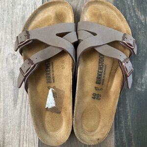 Birkenstock Yao Mocha Sandals Birko-Flor Birkibuc sz40 (9/9.5)width regular/wide